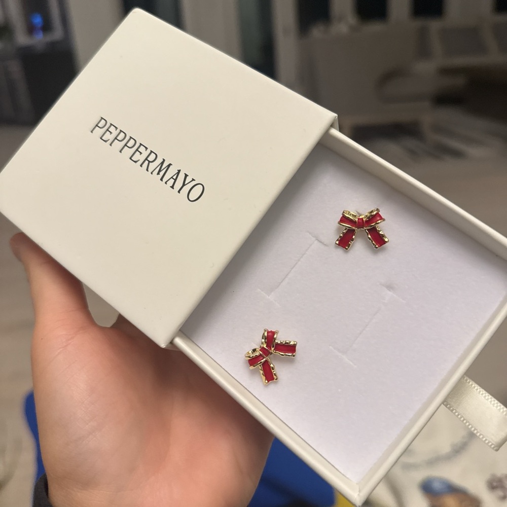 Peppermayo Red and Gold Bow Earrings